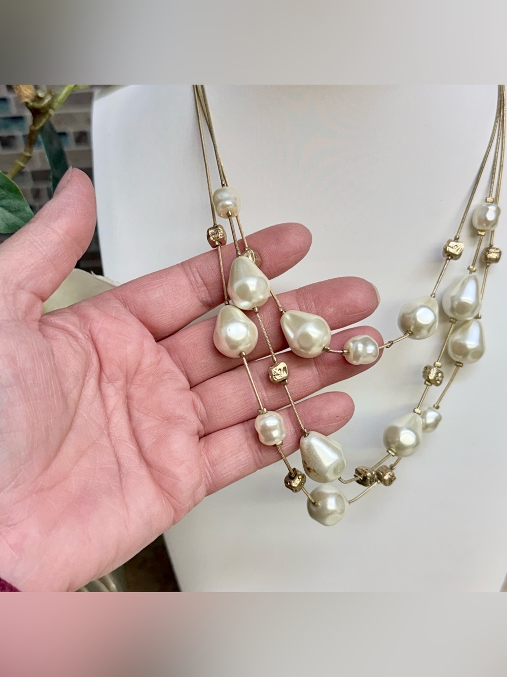Chico’s 3 strand gold tone faux pearl layered necklace - Picture 2 of 3